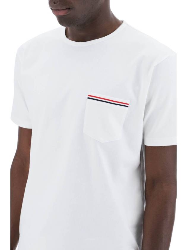 Men's Medium Weight Jersey Tipped Pocket Crewneck Short Sleeve T-Shirt White - THOM BROWNE - BALAAN 5