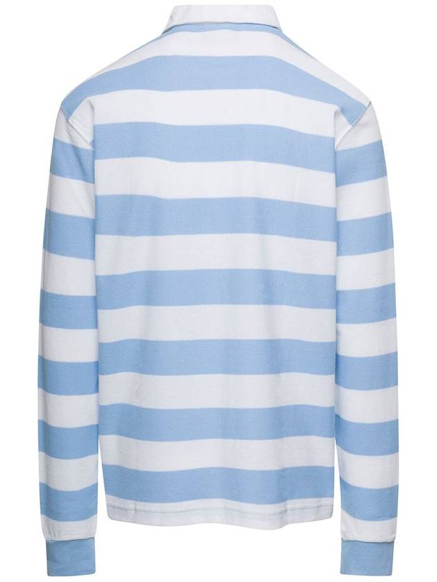 Light Blue And White Striped Polo Shirt With Logo Embroidery In Cotton Man - DROLE DE MONSIEUR - BALAAN 2