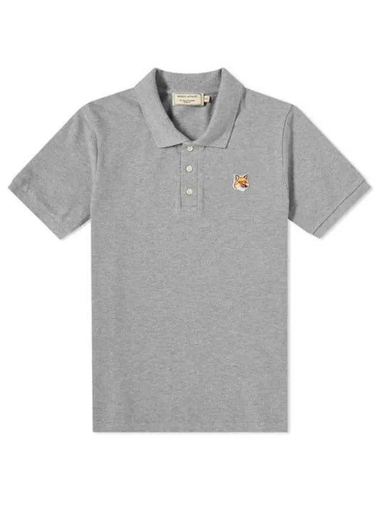 Fox Head Patch Classic Short Sleeve Polo Shirt Grey Melange - MAISON KITSUNE - BALAAN 1