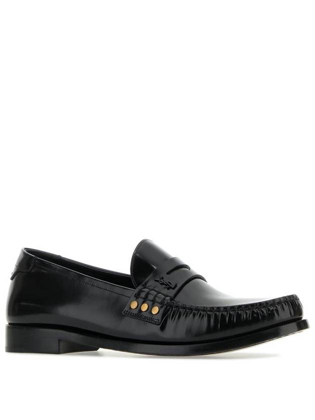 Mocassini Leather Monogram Loafer Black - SAINT LAURENT - BALAAN 3