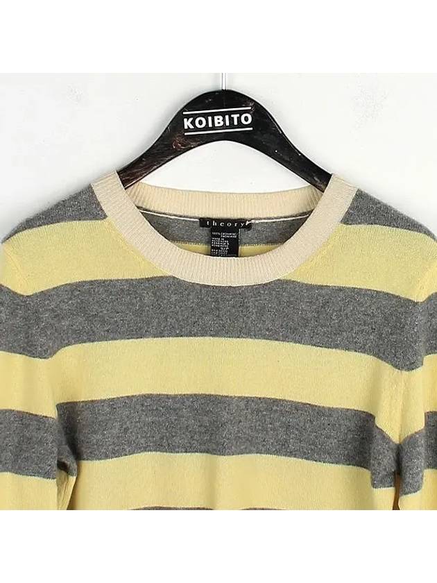 100 cashmere yellow gray striped pattern women s knit - THEORY - BALAAN 2