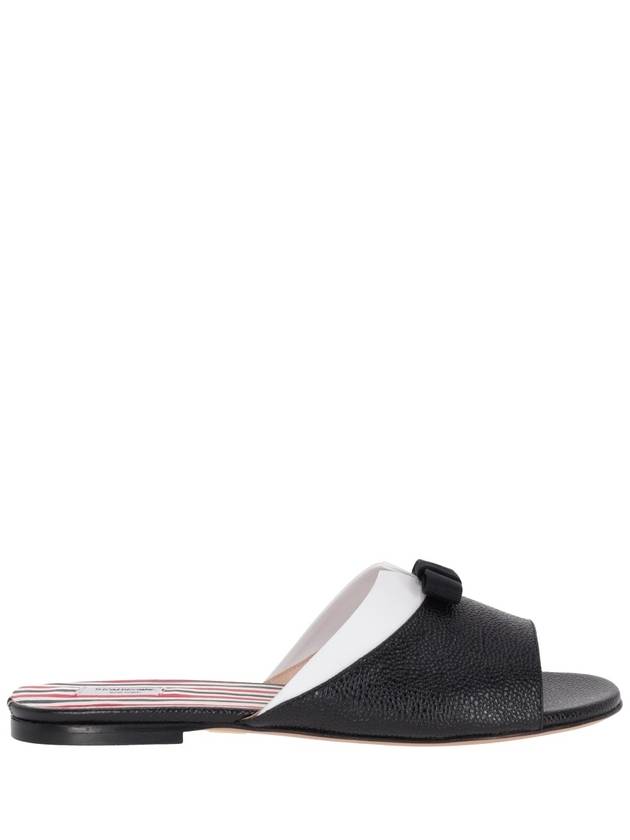 Bow Pebble Grain Leather Slippers Black - THOM BROWNE - BALAAN 2