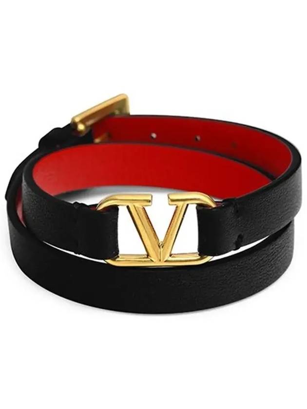 V Logo Leather Bracelet Black - VALENTINO - BALAAN 6