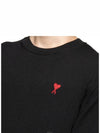 Heart Embroidered Logo Crew Neck Knit Top Black - AMI - BALAAN 3