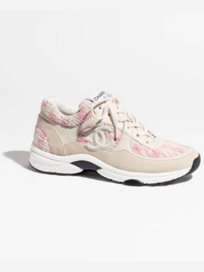 CC logo tweed low top sneakers pink beige - CHANEL - BALAAN 2