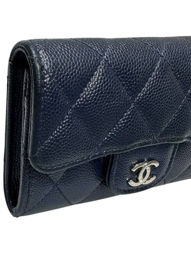 A80799 Navy caviar skin silver snap card holder business wallet - CHANEL - BALAAN 6