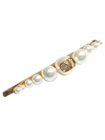 5W0J0W51 UXM 0O3 5W2J0W51 V logo signature metal pearl hair clip - VALENTINO - BALAAN 1