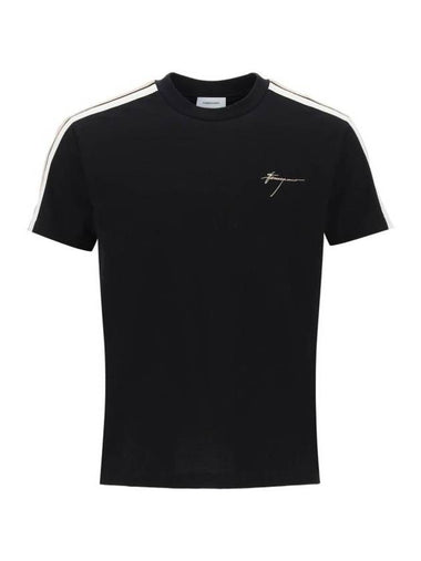 Embroidered Logo Cotton Short Sleeve T-Shirt Black - SALVATORE FERRAGAMO - BALAAN 1