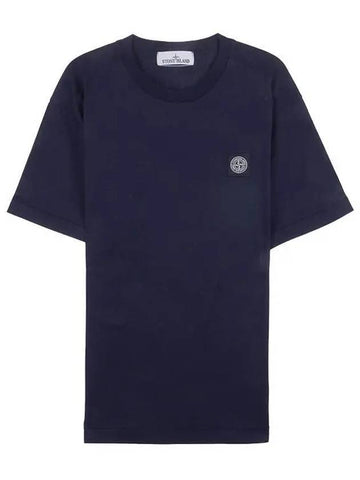 Slimfit Cotton Jersey Short Sleeve T-shirt Navy - STONE ISLAND - BALAAN 1