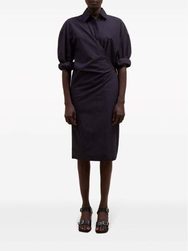 Straight Collar Twisted Midi Dress Navy - LEMAIRE - BALAAN 4