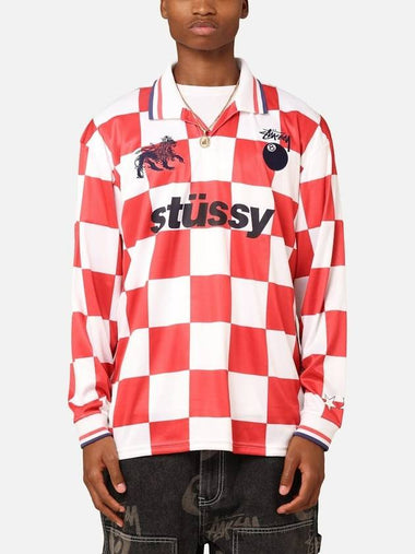 AU Australia Football Polo Long Sleeve T Shirt ST0M0476 White Red Check MENS S - STUSSY - BALAAN 1