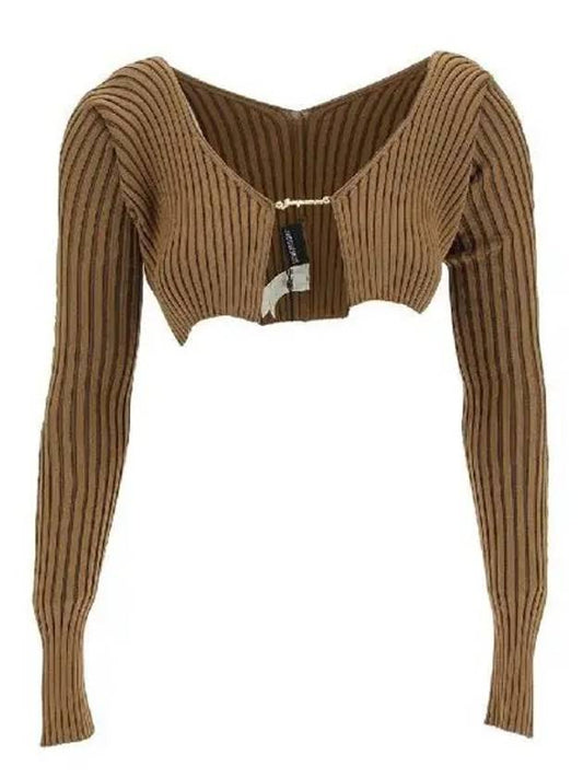 La Maille Pralu Micro Charm Logo Cardigan Brown - JACQUEMUS - BALAAN 2