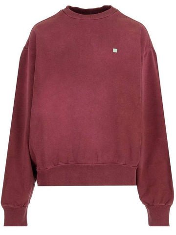 Face Logo Patch Crew Neck Sweatshirt Wine Red - ACNE STUDIOS - BALAAN 1