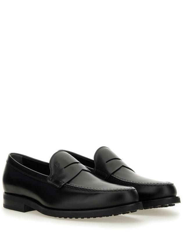 Men's Stamped Monogram Semi Glossy Leather Loafers Black - TOD'S - BALAAN 2