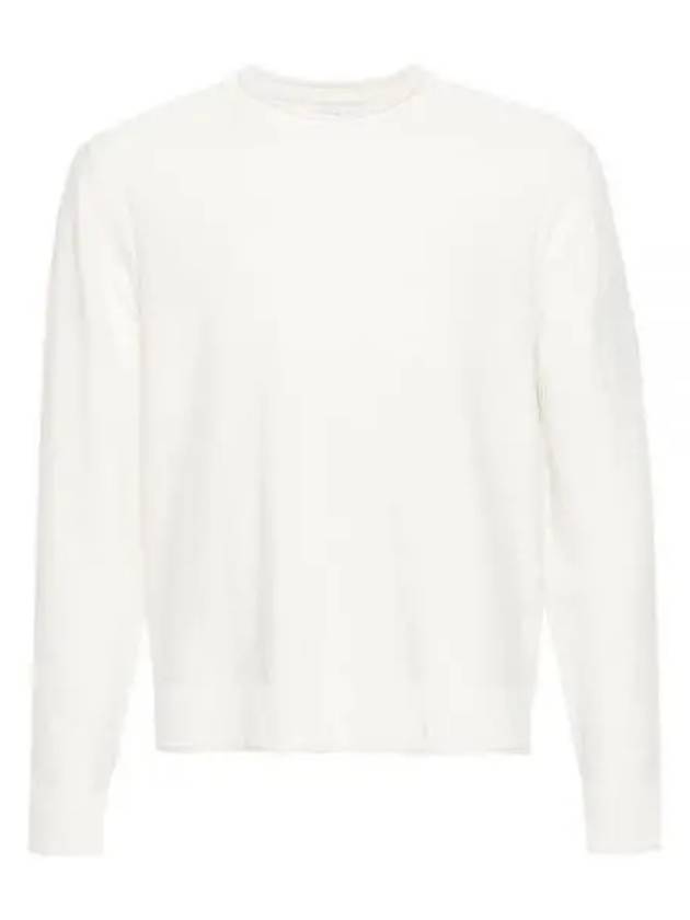 Compass Embroidered Crew Neck Organic Cotton Knit Top White - STONE ISLAND - BALAAN 2