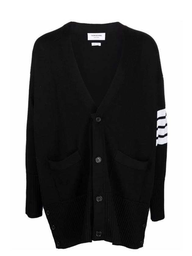 Men's Diagonal Stripe Elongated Wool Cardigan Black - THOM BROWNE - BALAAN 1