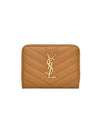 Monogram Zipper Grained Leather Half Wallet Dark Natural - SAINT LAURENT - BALAAN 1