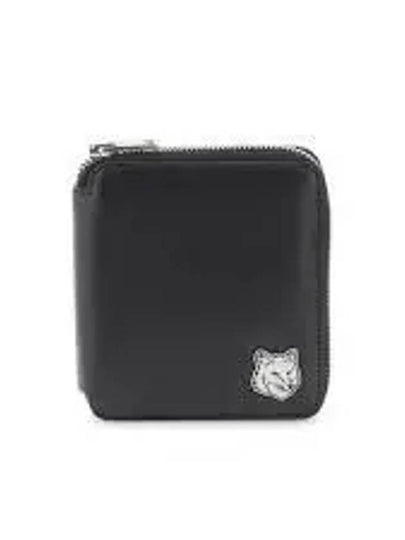 Fox Head Square Zipper Half Wallet Black - MAISON KITSUNE - BALAAN 2