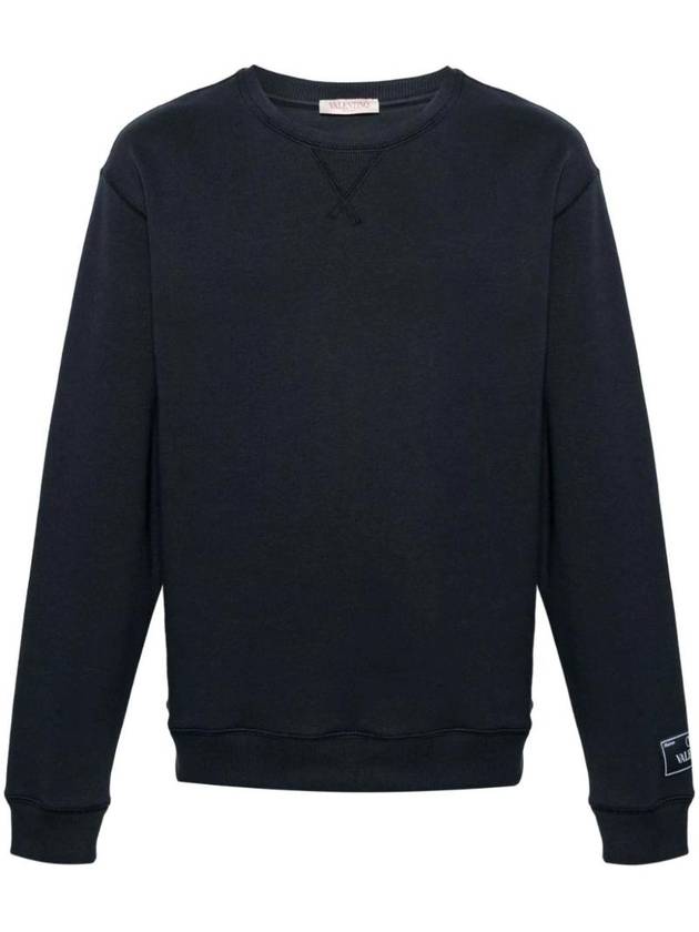 Logo Patch Crew Neck Sweatshirt Navy - VALENTINO - BALAAN 1