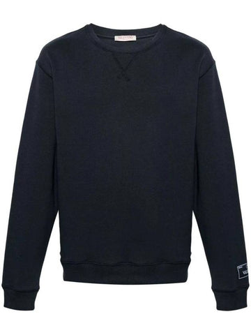 Logo Patch Crew Neck Sweatshirt Navy - VALENTINO - BALAAN 1