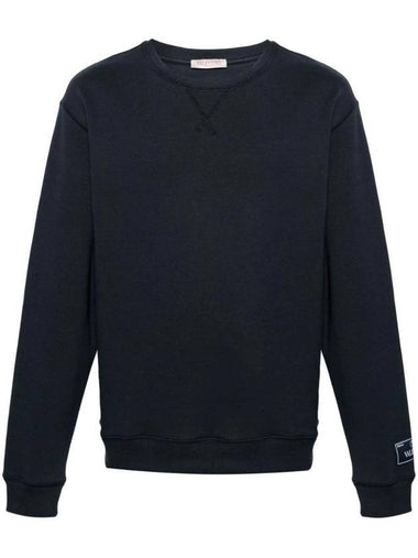 Logo Patch Crew Neck Sweatshirt Navy - VALENTINO - BALAAN 1