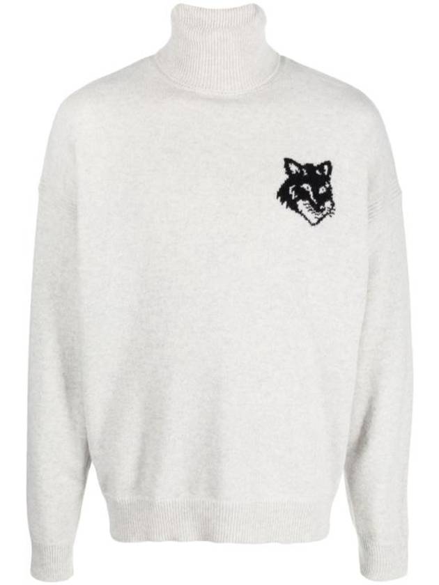 Fox Head Intarsia Comfort Turtleneck Light Grey - MAISON KITSUNE - BALAAN 1