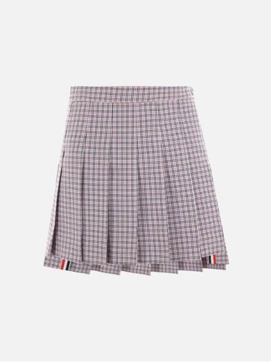 Women's Check Pattern Cotton Blend Pleats Skirt Red - THOM BROWNE - BALAAN 1