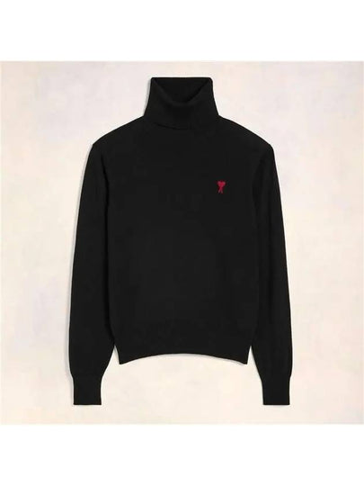 Men's Heart Logo Wool Turtleneck Black - AMI - BALAAN 2