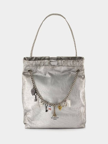 Crush Tote M Shoulder Bag - Balenciaga - Leather - Silver - BALENCIAGA - BALAAN 1