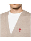 Red Heart Logo Merino Wool Cardigan Beige - AMI - BALAAN 6