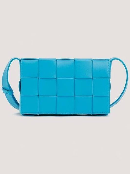 Women's Cassette Leather Small Cross Bag Blue - BOTTEGA VENETA - BALAAN 2