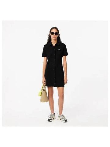 Women s Button Up Double Face Pique Polo Dress Black - LACOSTE - BALAAN 1