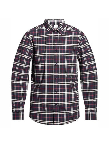 Small Scale Check Stretch Cotton Long Sleeve Shirt Navy - BURBERRY - BALAAN 1