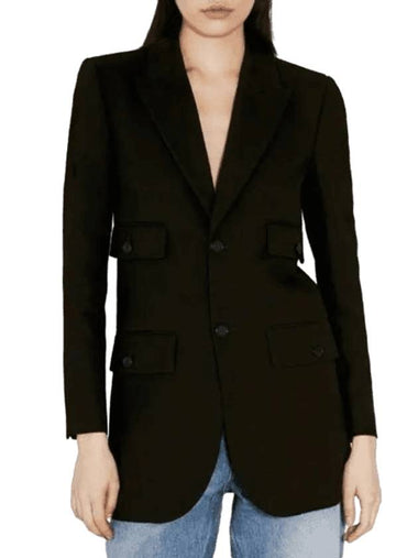 Single Breasted Crepe Blazer Jacket Black - SAINT LAURENT - BALAAN 1