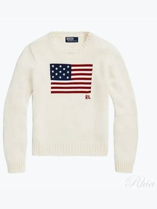 Flag Cotton Crew Neck Knit Top Cream - POLO RALPH LAUREN - BALAAN 2