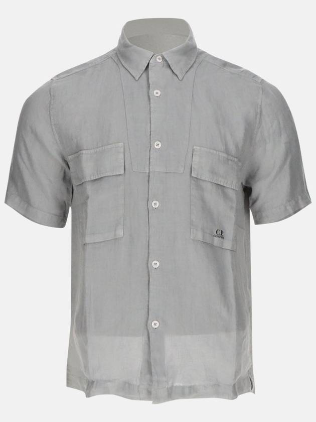 Linen Short Sleeve Shirt Grey - CP COMPANY - BALAAN 2