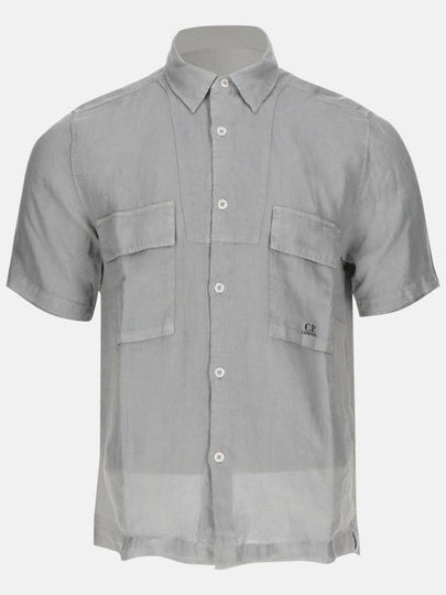 Linen Short Sleeve Shirt Grey - CP COMPANY - BALAAN 2