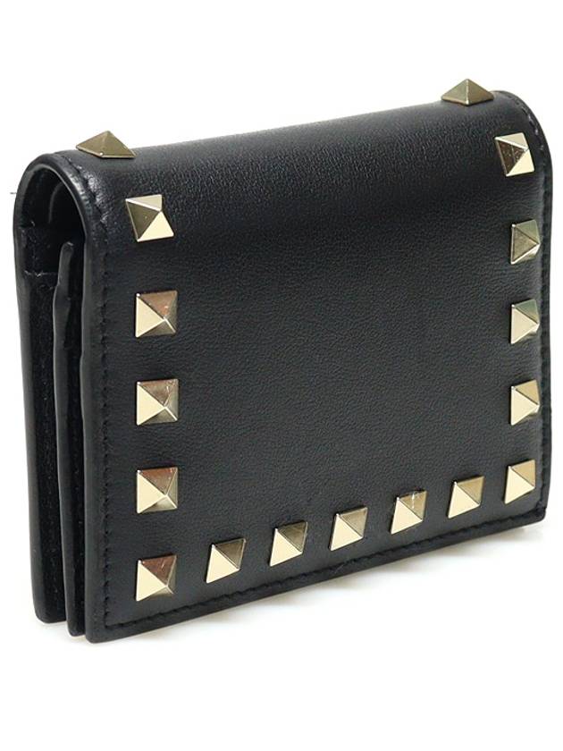 ZW2P0P39BOL Black Calfskin Rockstud Compact Half Wallet - VALENTINO - BALAAN 3