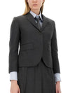 Women's Twill Slim Fit Single Breasted Wool Jacket Dark Gray - THOM BROWNE - BALAAN 5