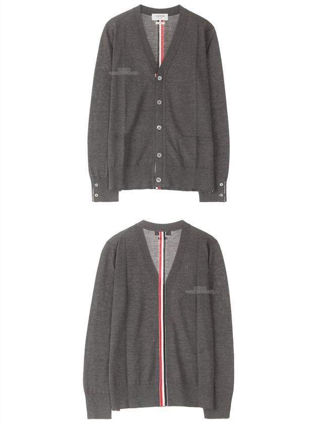 Men's Classic Three-Stripe Backstripe Wool Cardigan Dark Grey - THOM BROWNE - BALAAN 5