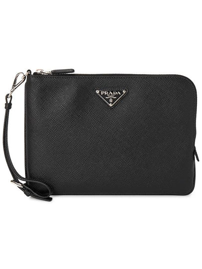 Small Saffiano Leather Pouch Black - PRADA - BALAAN 2