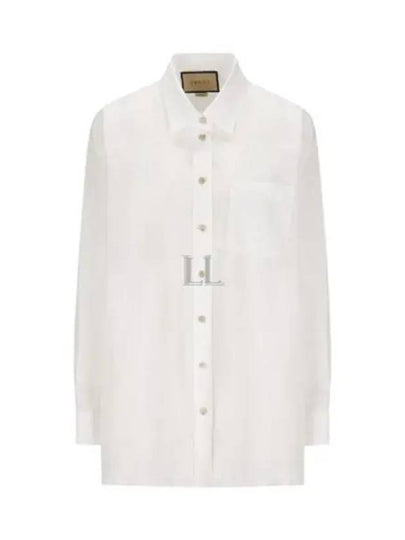 Women's Logo Embroidery Cotton Shirt White - GUCCI - BALAAN 2