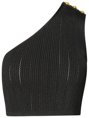 Asymmetric button knit top black - BALMAIN - BALAAN 1