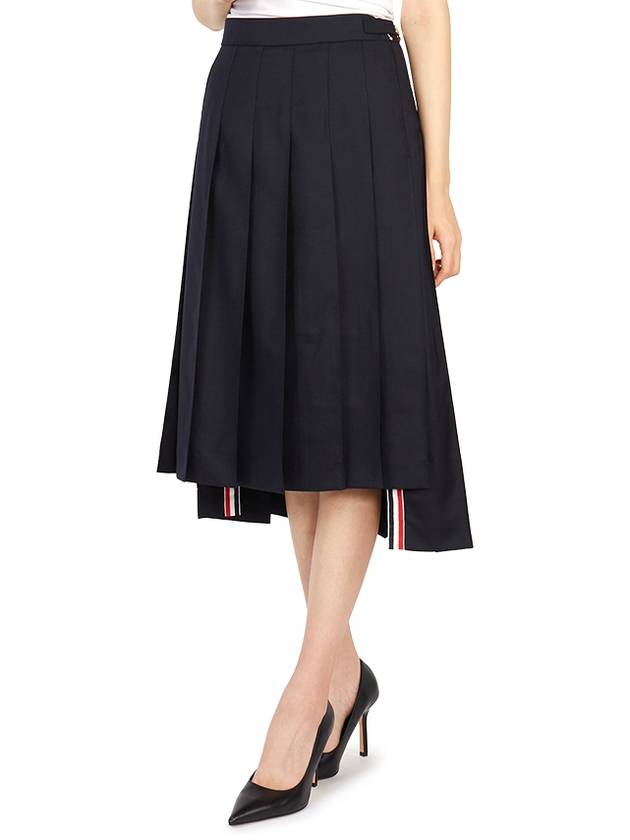 Super 120S Twill Below Knee Pleated Skirt Navy - THOM BROWNE - BALAAN 9