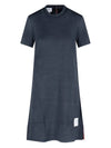 Women's Bag Flower Button Silk Cotton Short Sleeve Dress Navy - THOM BROWNE - BALAAN 1