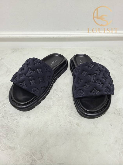 Used luxury goods Lewis IT 37 Black Monogram Full Pillow Flat Comfort Mule Slippers - LOUIS VUITTON - BALAAN 2