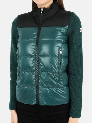 Kids High Neck Knit Mix Zip up Jacket Green 9B00007 M1131 870 12 14A Adults can wear - MONCLER - BALAAN 1