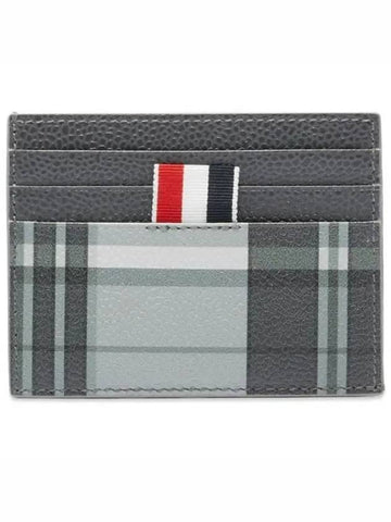 4-Bar Madras Pebble Grain Leather Card Wallet - THOM BROWNE - BALAAN 1