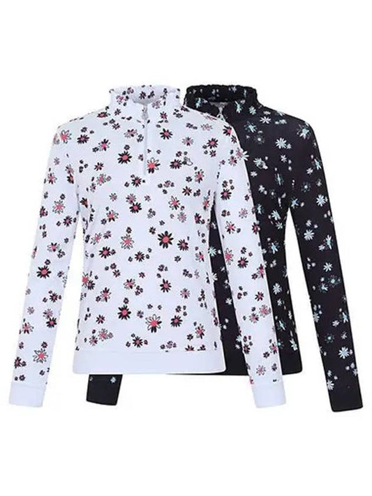 9101LAPS Flower pattern long-sleeved half-zip-up T-shirt - BLACK&WHITE - BALAAN 1