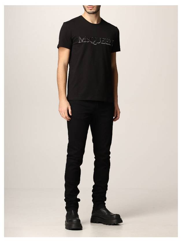 Embroidered Logo Short Sleeve T-Shirt Black - ALEXANDER MCQUEEN - BALAAN 6